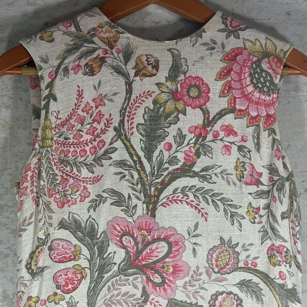 VINTAGE 60's Gay Gibson Floral Linen Midi Dress Rope Belt Sz S - Picture 3 of 11